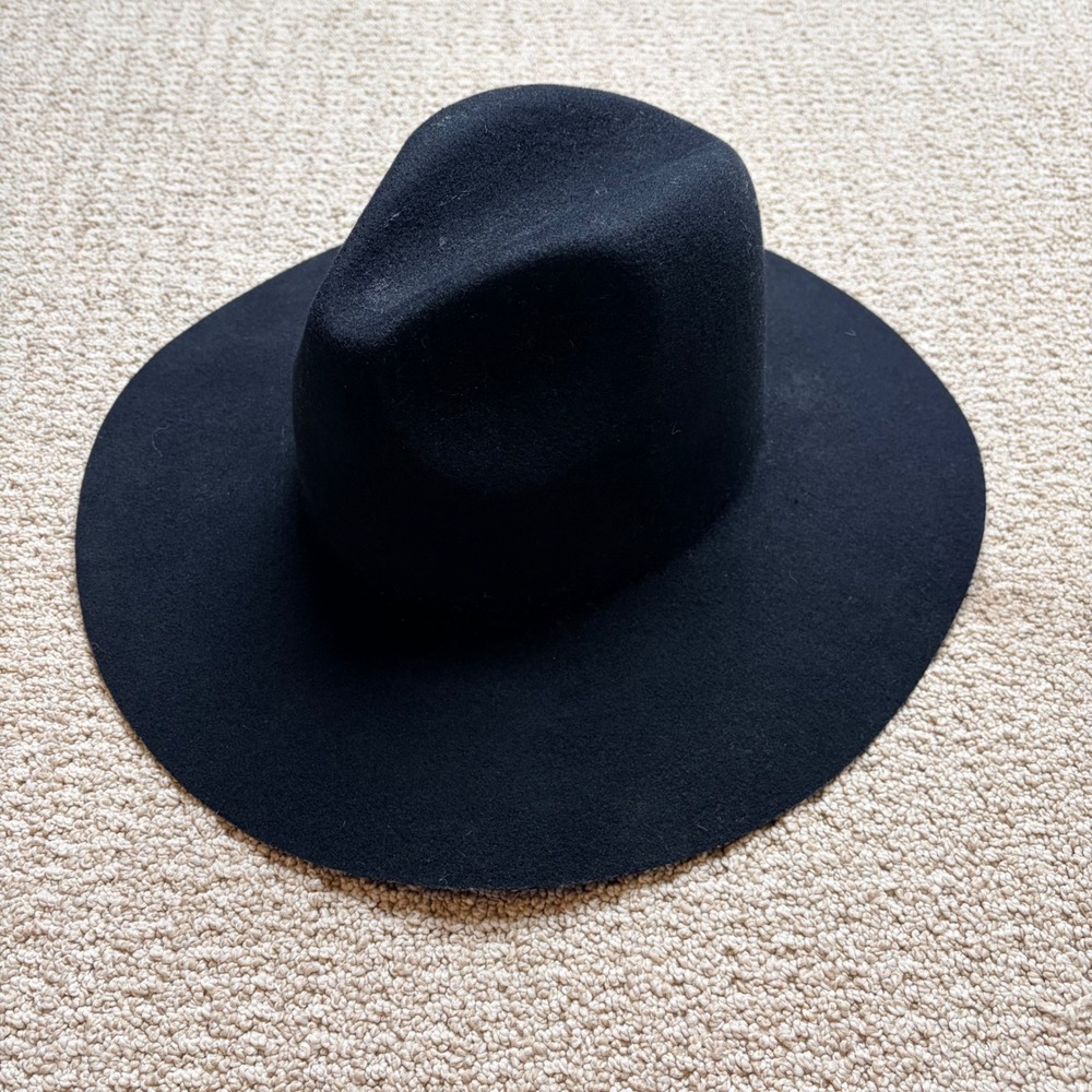 Gigi Pip‎ Black 100% Australian Wool Wide Brim Fedora Hat 57 S/M